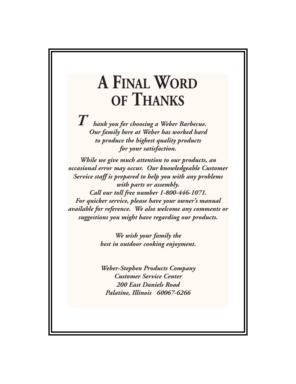 A final word of thanks, Inal, Ord of | Hanks | weber 500 User Manual | Page 32 / 32