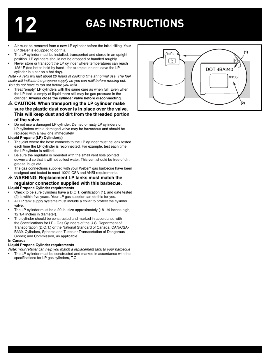 Gas instructions | weber 38008 User Manual | Page 12 / 36