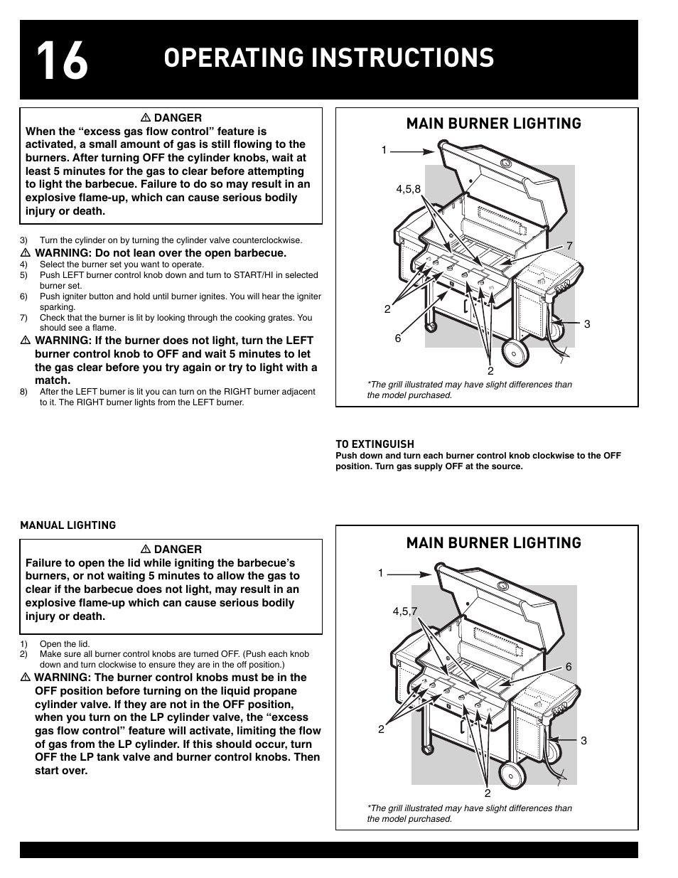 Operating instructions, Main burner lighting | weber 38008 User Manual | Page 16 / 36