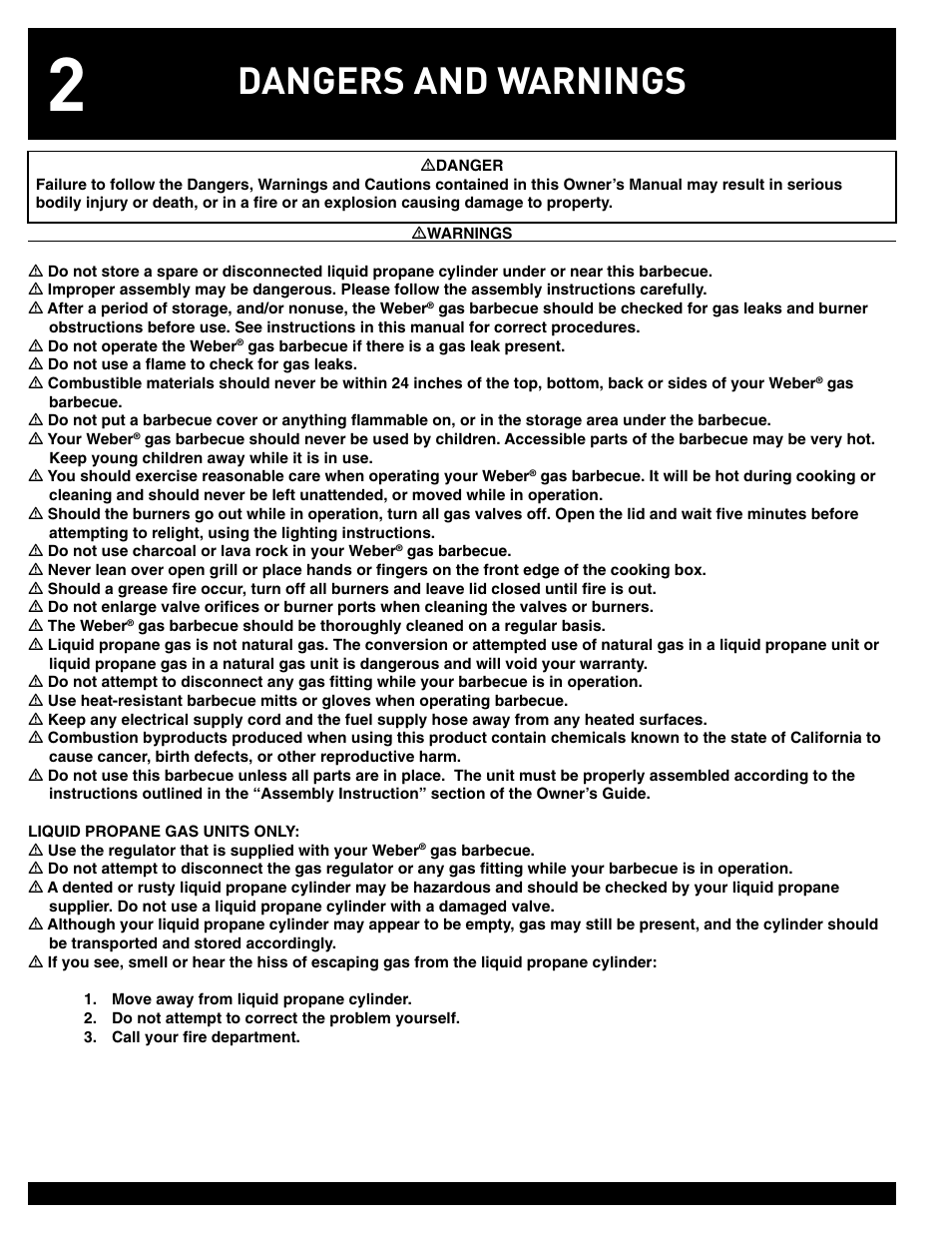 Dangers and warnings | weber 38008 User Manual | Page 2 / 36