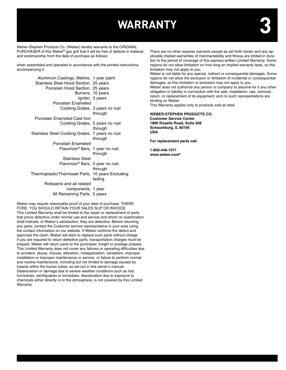 Warranty | weber 38008 User Manual | Page 3 / 36