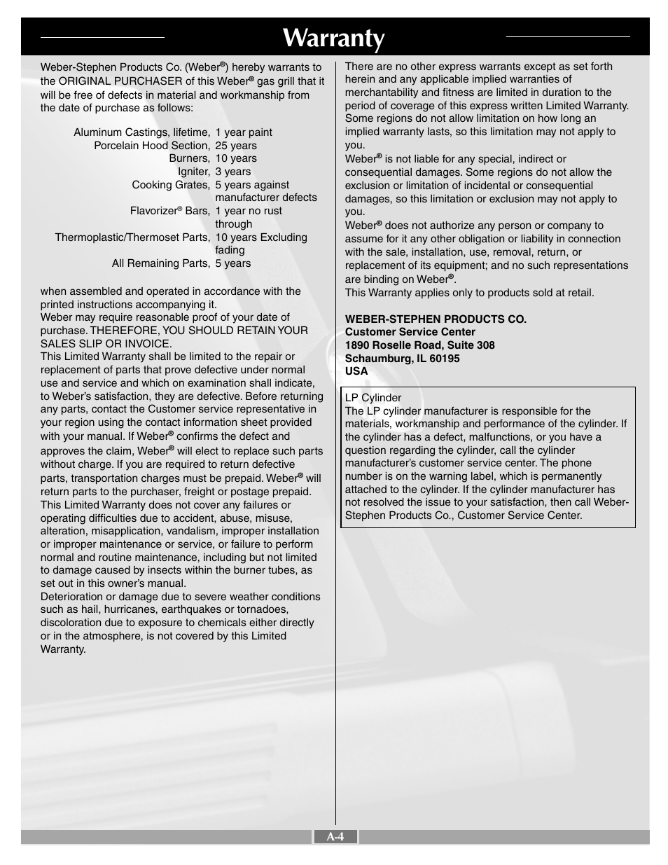 Warranty | weber C201_LP.c User Manual | Page 4 / 30