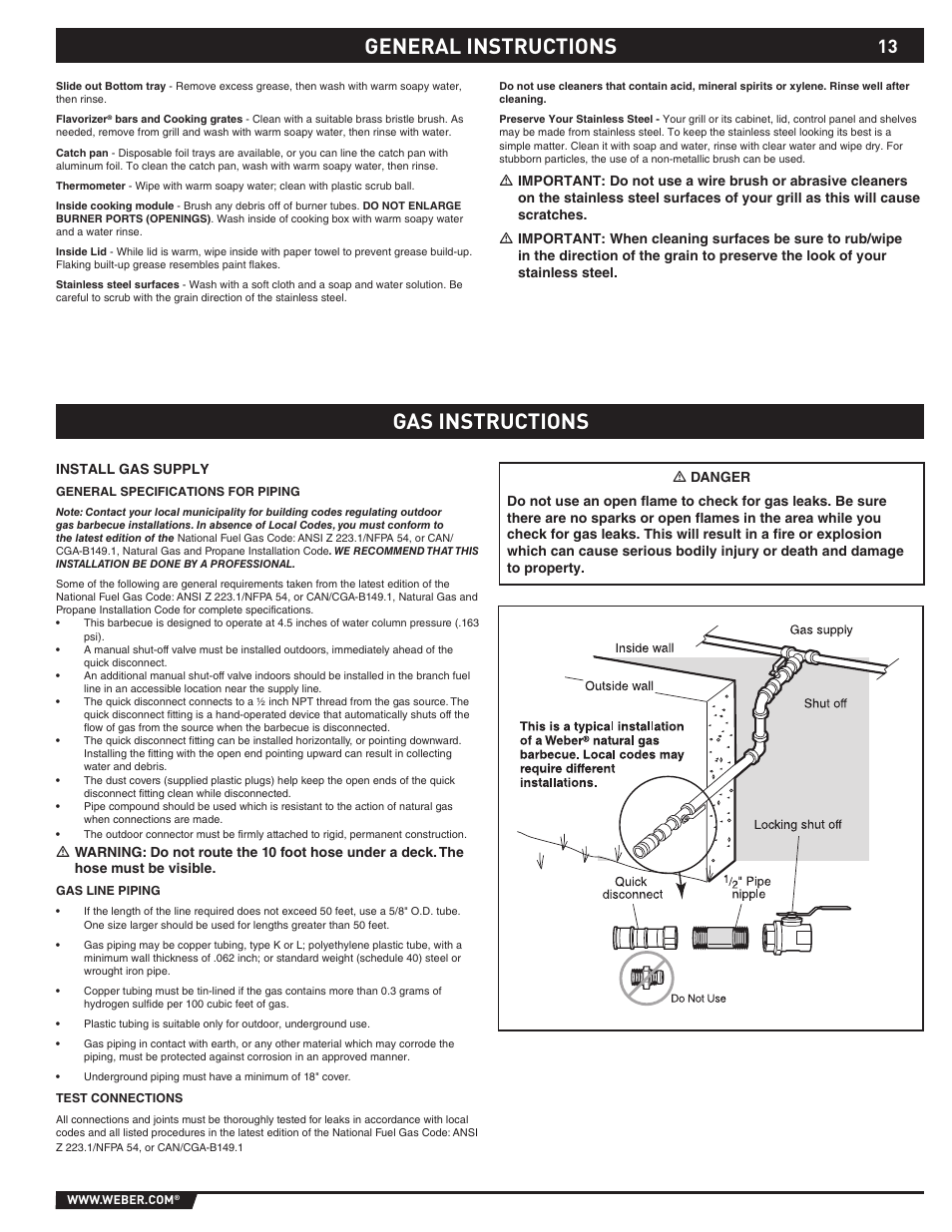 General instructions gas instructions | weber 89374 User Manual | Page 13 / 88