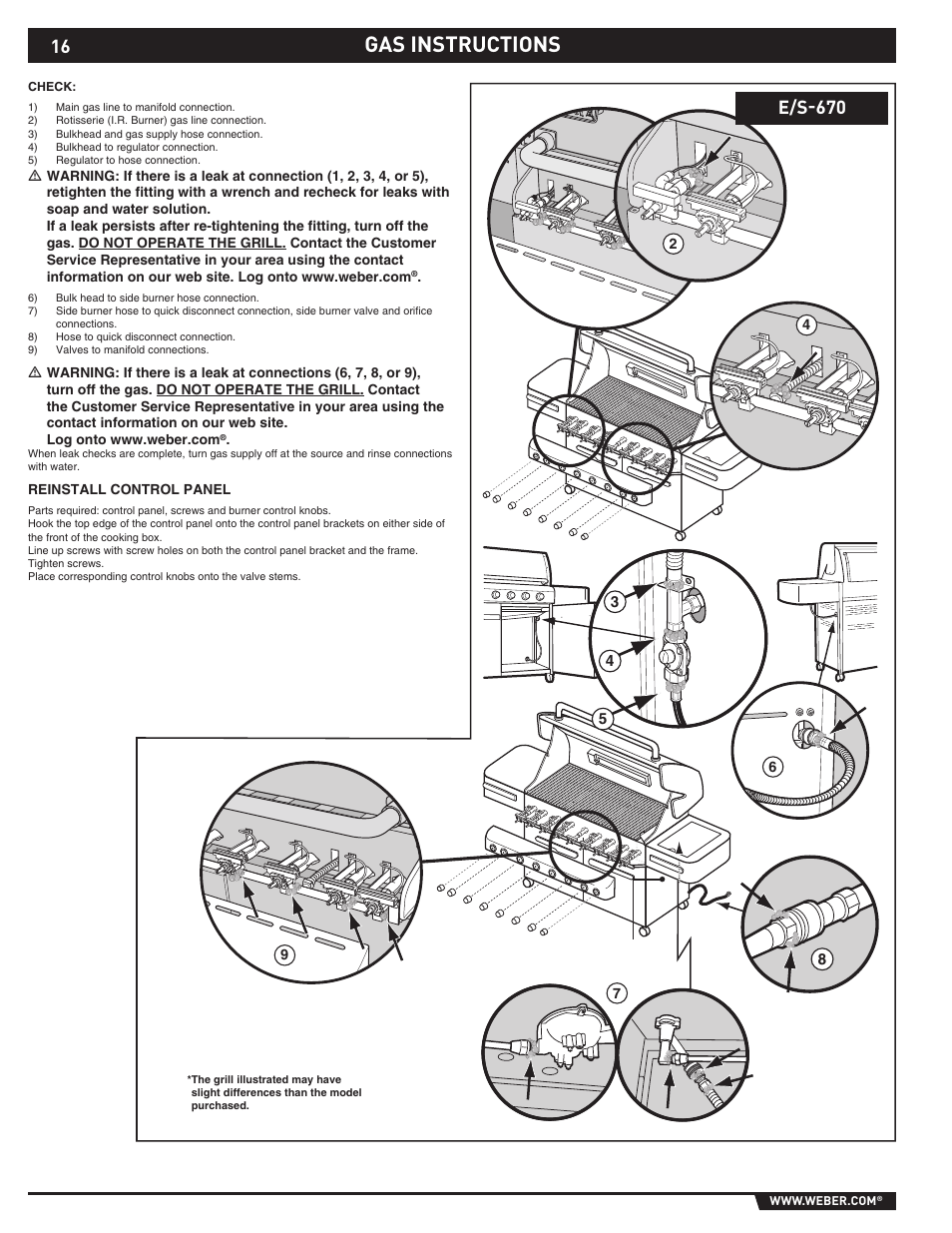 Gas instructions, E/s-670 | weber 89374 User Manual | Page 16 / 88