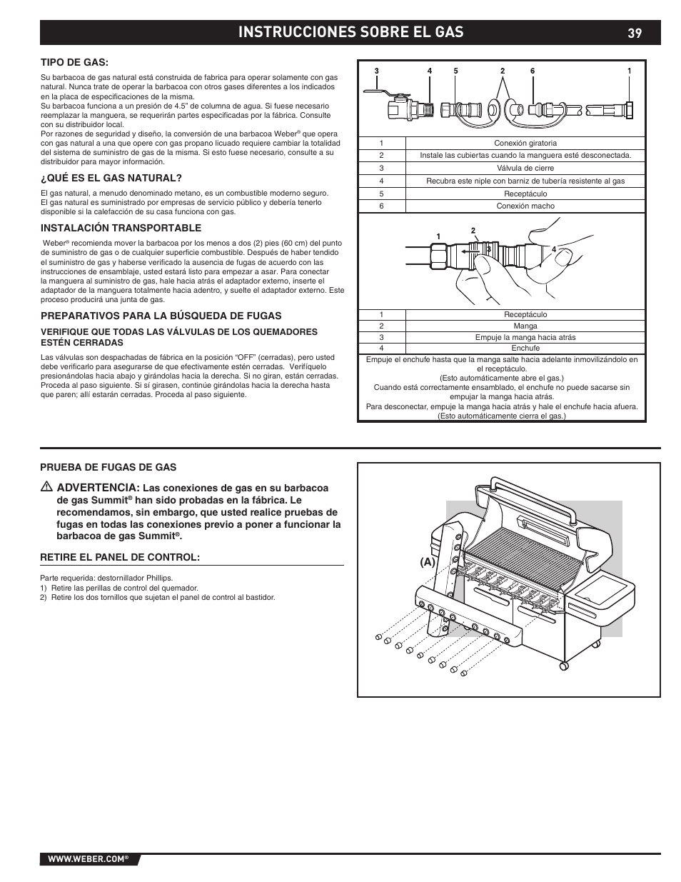 Instrucciones sobre el gas | weber 89374 User Manual | Page 39 / 88