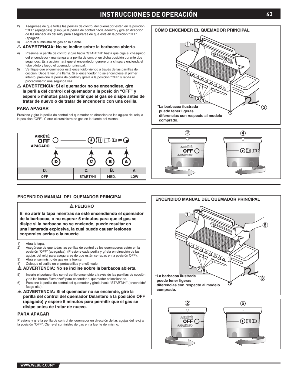 Instrucciones de operación | weber 89374 User Manual | Page 43 / 88