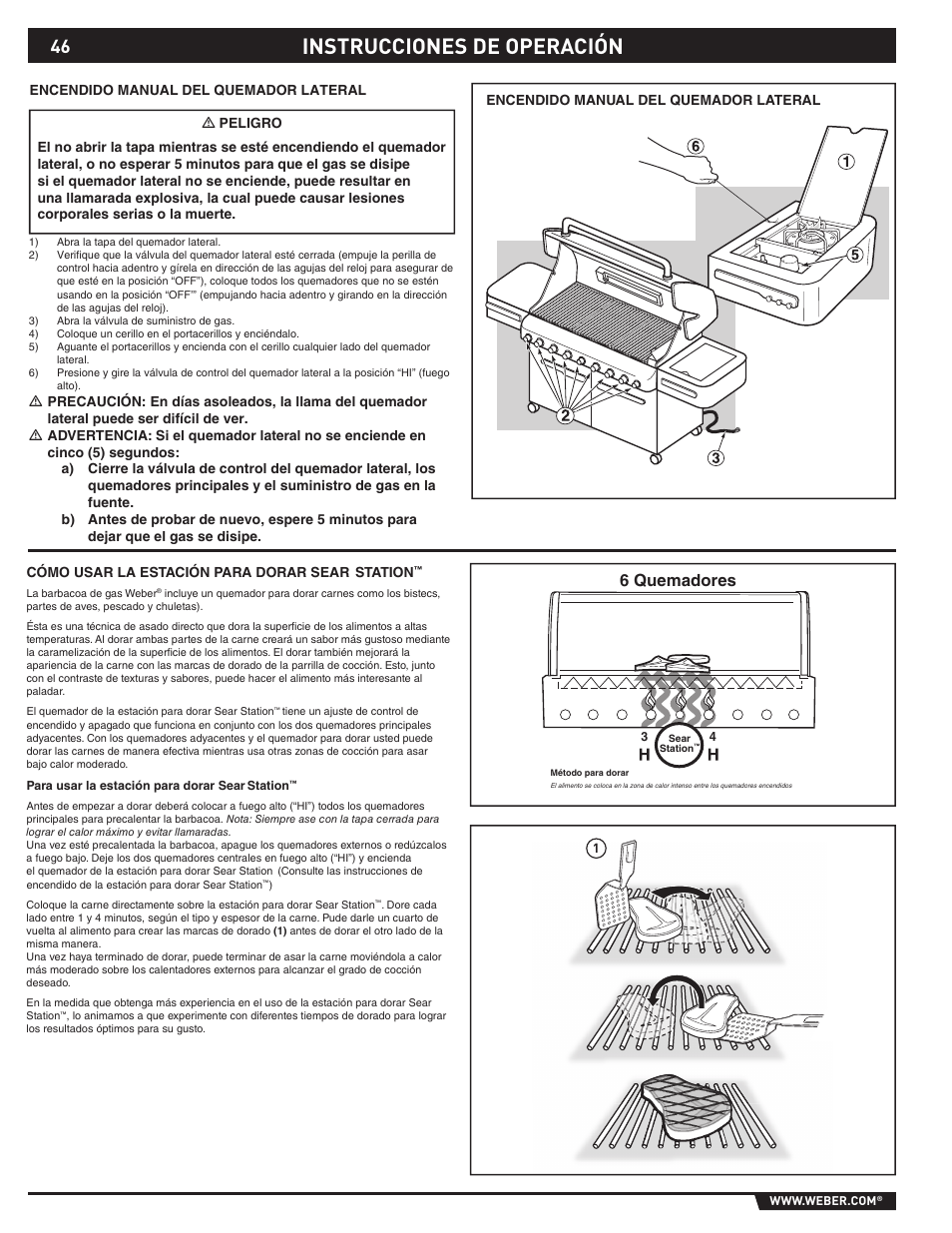 Instrucciones de operación, 6 quemadores | weber 89374 User Manual | Page 46 / 88
