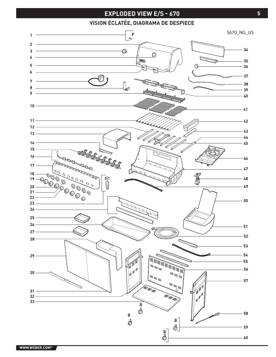 Exploded view e/s - 670 | weber 89374 User Manual | Page 5 / 88
