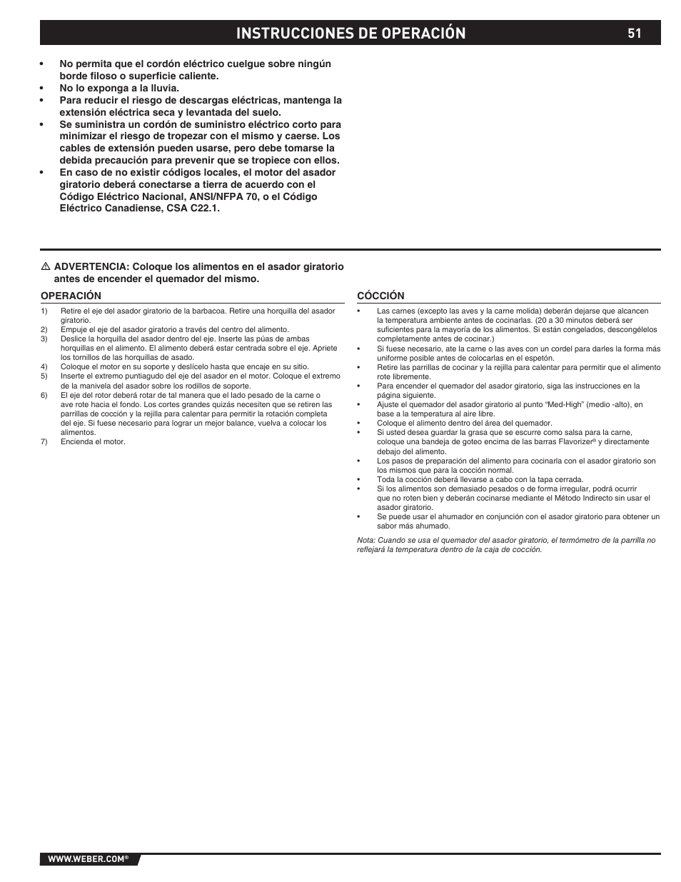 Instrucciones de operación | weber 89374 User Manual | Page 51 / 88