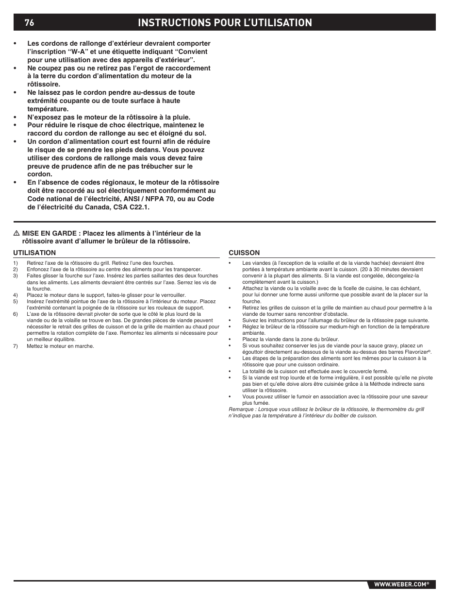 Instructions pour l’utilisation | weber 89374 User Manual | Page 76 / 88