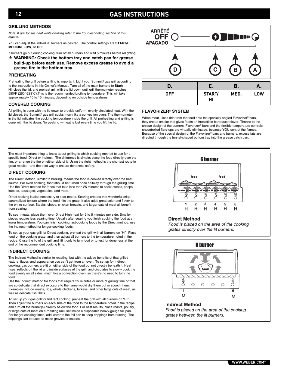 Gas instructions, D. c. b. a | weber 43154 User Manual | Page 12 / 28