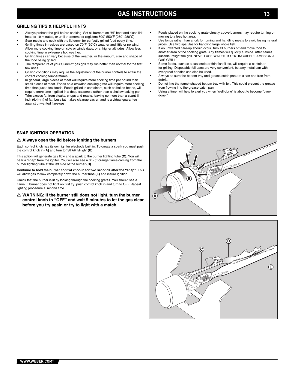 Gas instructions | weber 43154 User Manual | Page 13 / 28