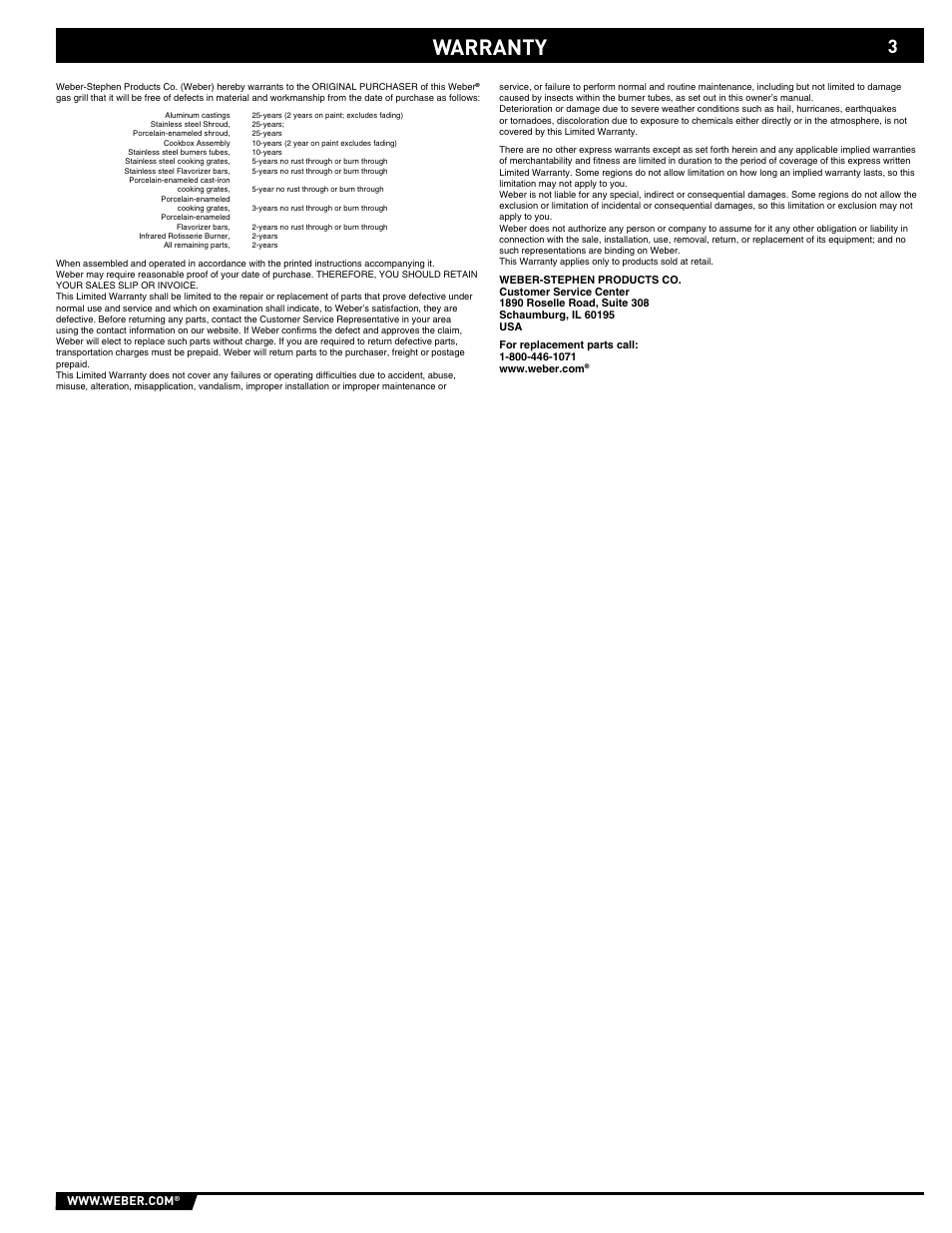 Warranty | weber 43154 User Manual | Page 3 / 28
