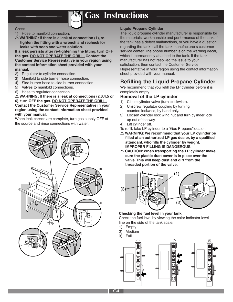 Gas instructions, Refilling the liquid propane cylinder | weber 55570 User Manual | Page 23 / 31