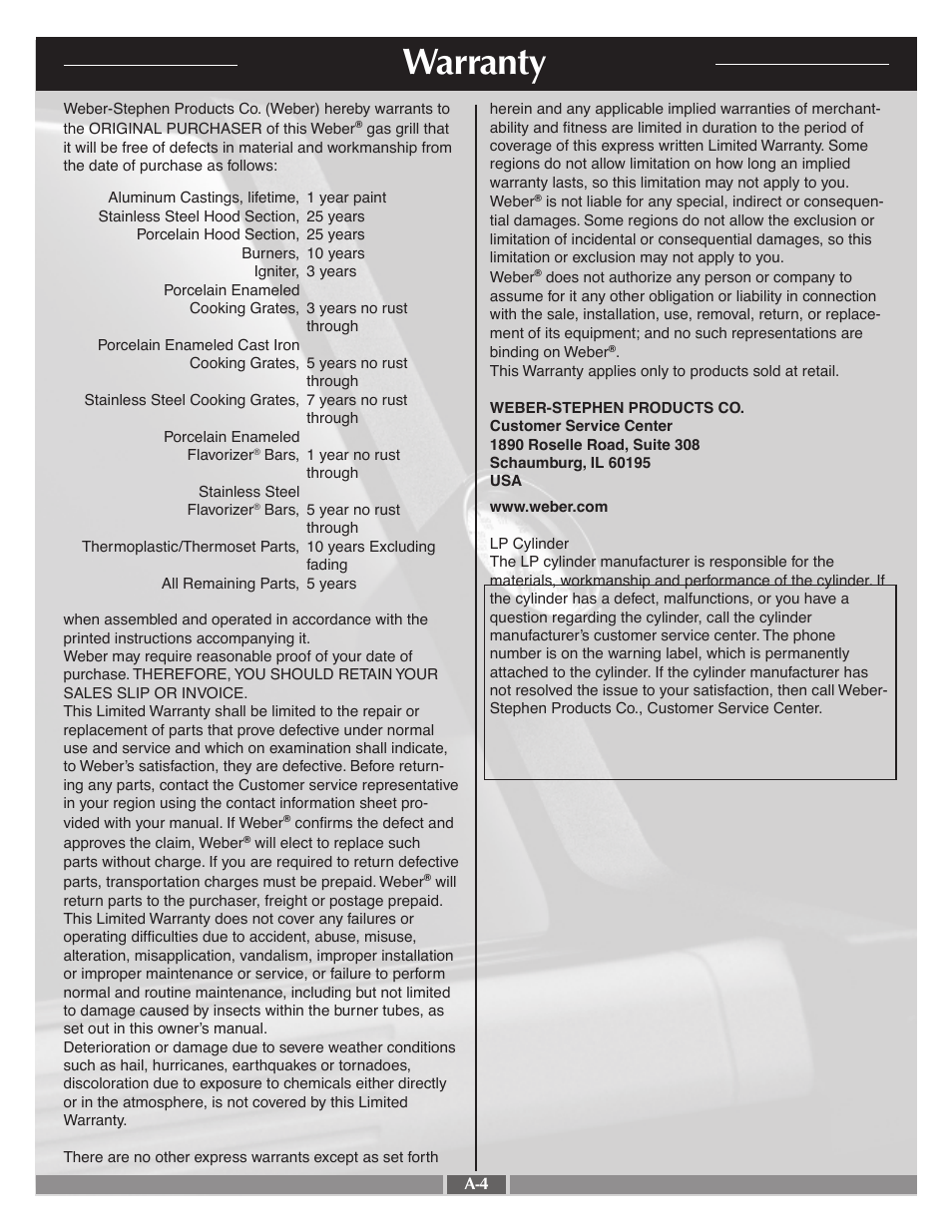 Warranty | weber 55570 User Manual | Page 4 / 31