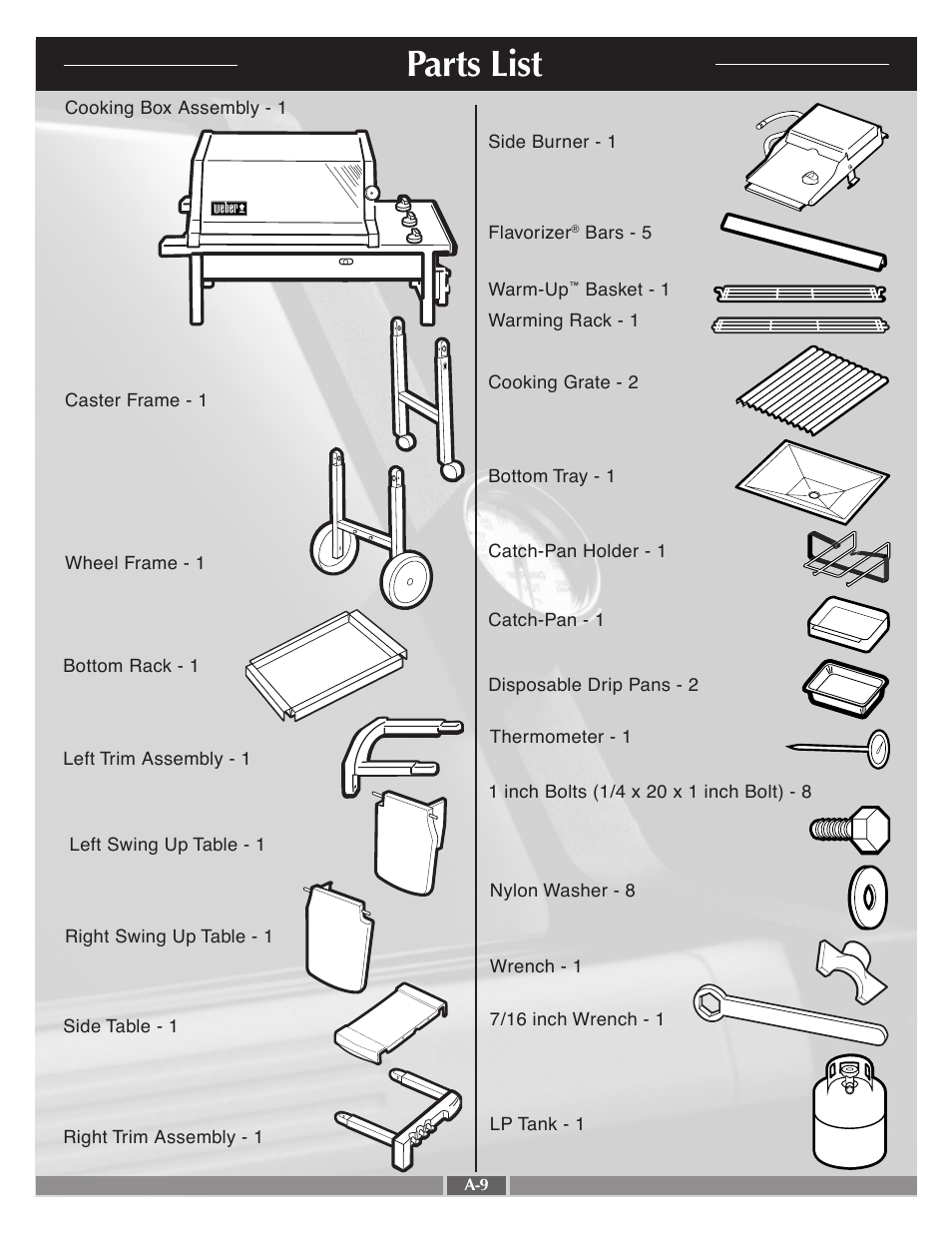 Parts list | weber 55570 User Manual | Page 9 / 31