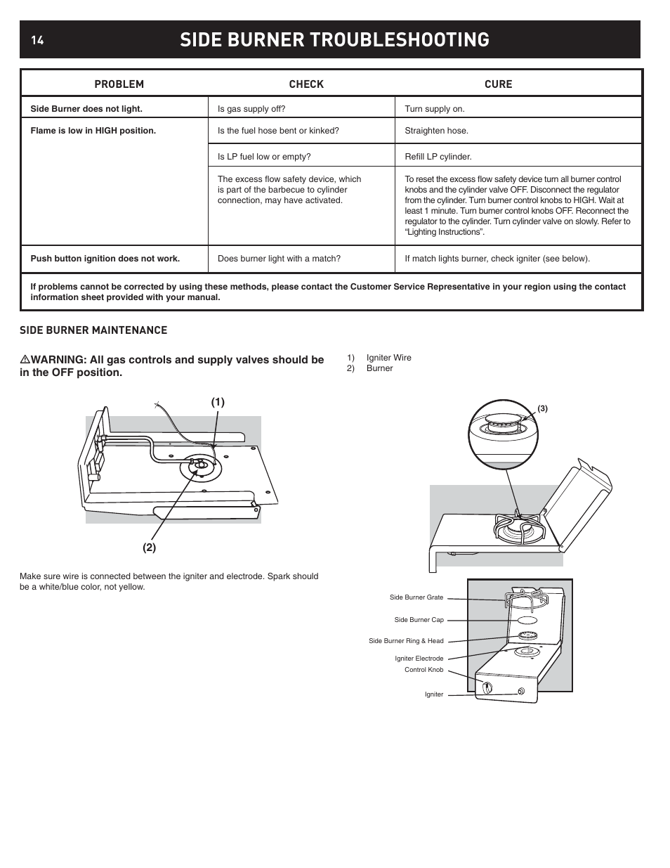 Side burner troubleshooting | weber 42376 User Manual | Page 14 / 16