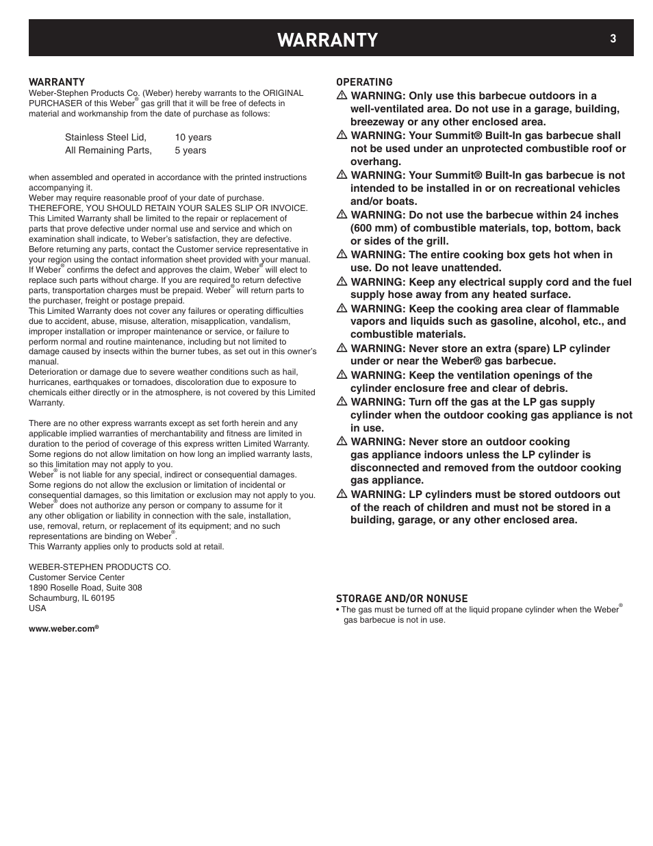 Warranty | weber 42376 User Manual | Page 3 / 16