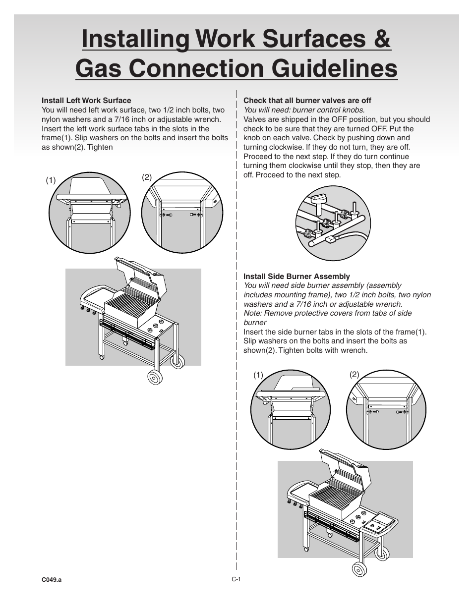 Install left work surface, Install side burner assembly | weber 55024 User Manual | Page 13 / 26