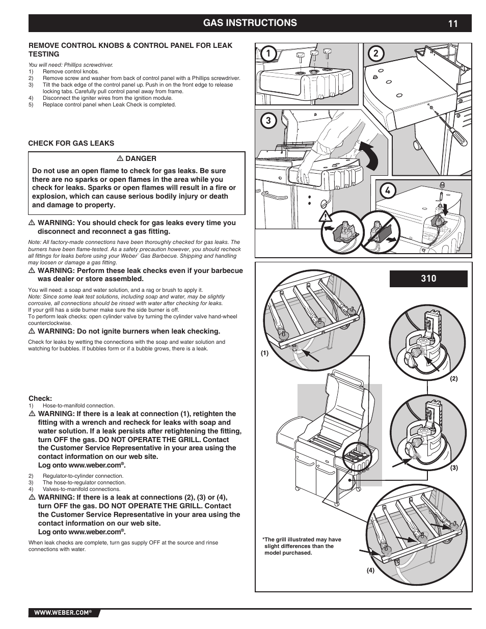 Gas instructions, Gas instructions 1 2 3 4 | weber E/S-310 User Manual | Page 11 / 56