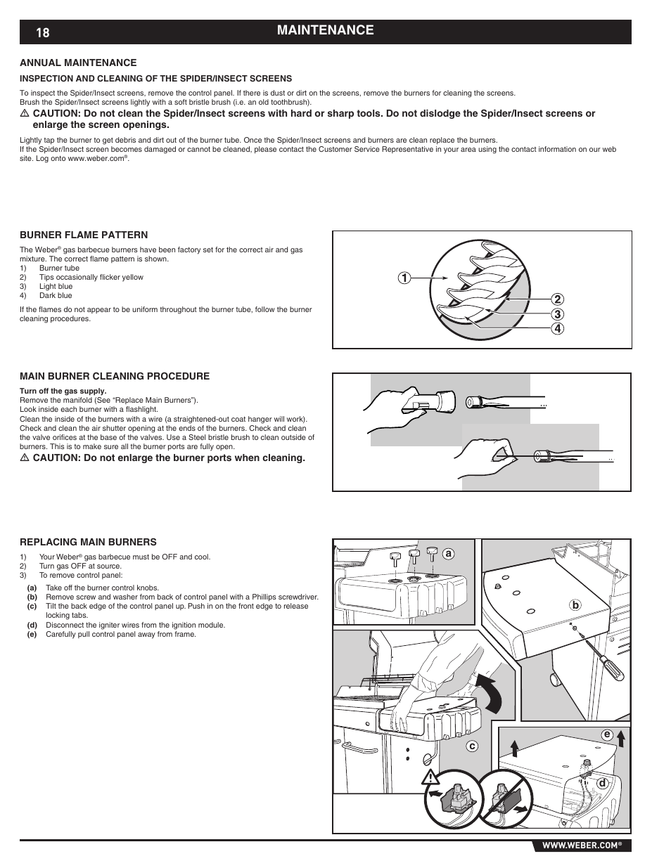 Maintenance, Ab c d e | weber E/S-310 User Manual | Page 18 / 56