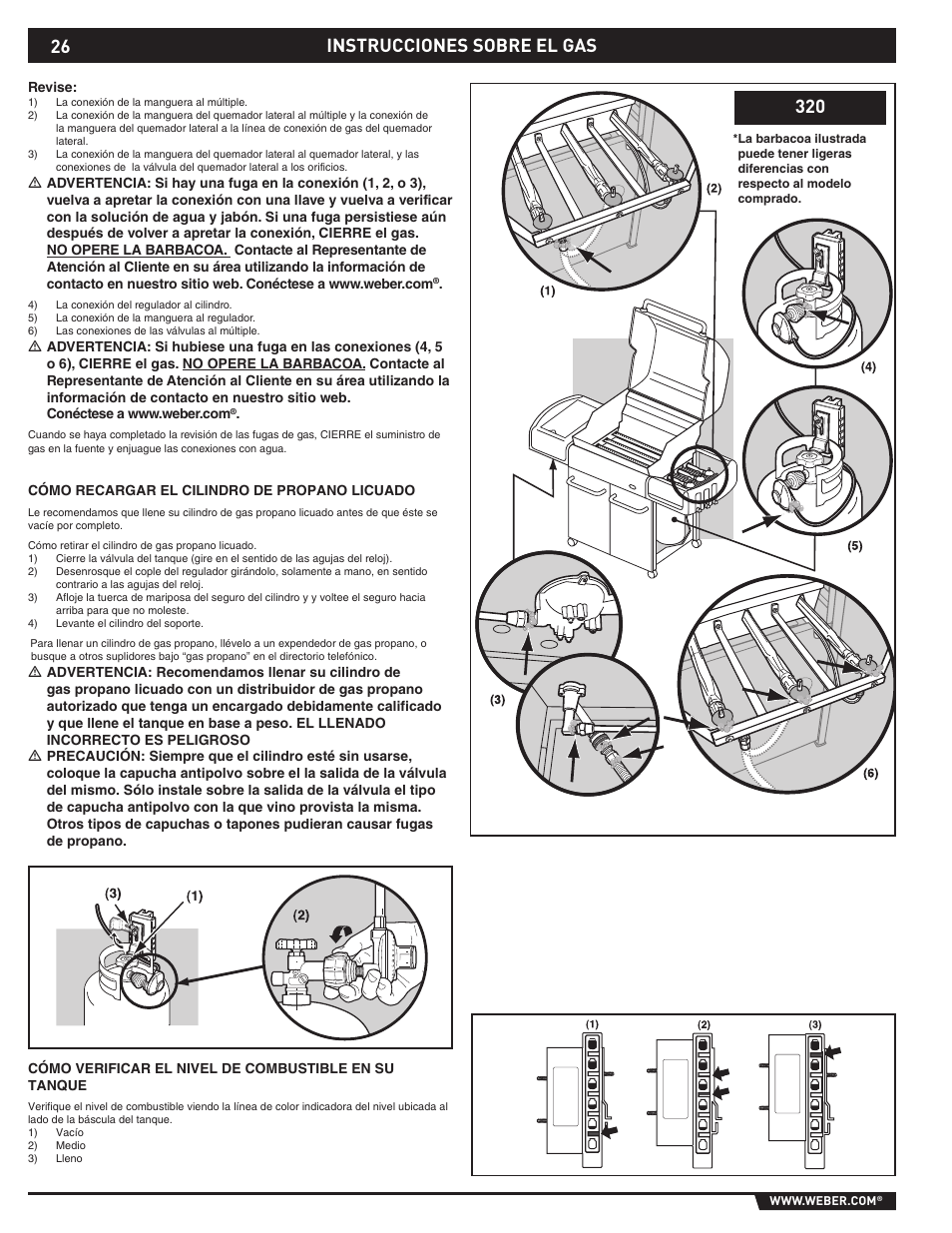 Gas instructions, Instrucciones sobre el gas 320 | weber E/S-310 User Manual | Page 26 / 56