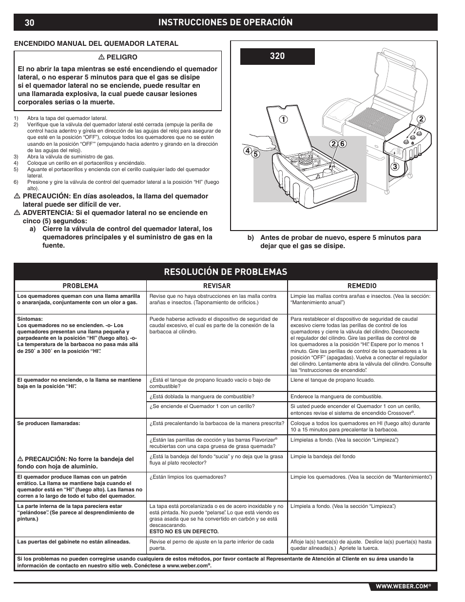 Instrucciones de operación resolución de problemas | weber E/S-310 User Manual | Page 30 / 56