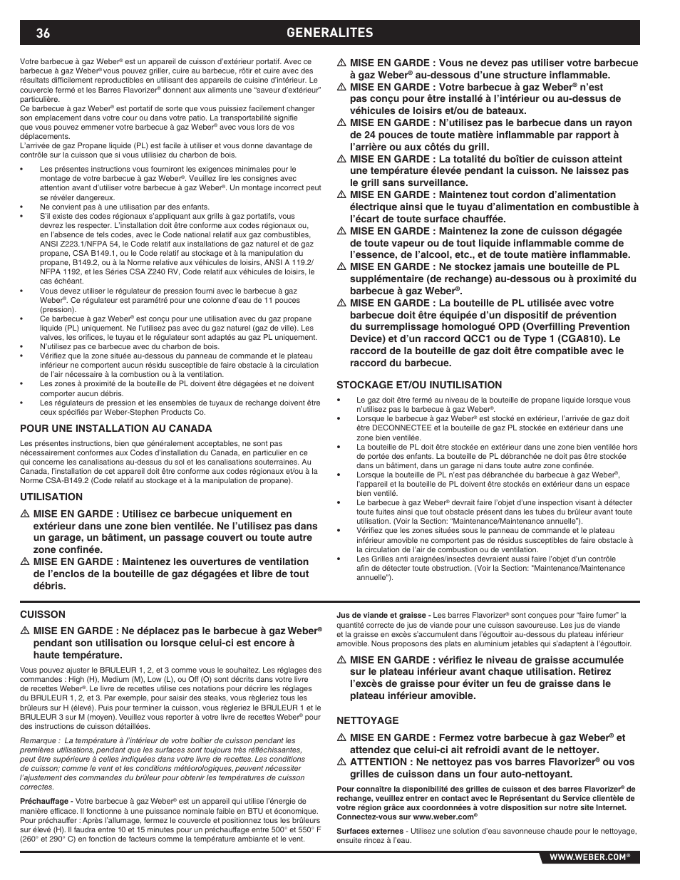 Generalites | weber E/S-310 User Manual | Page 36 / 56