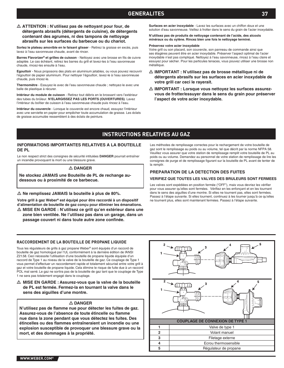 37 generalites, Instructions relatives au gaz | weber E/S-310 User Manual | Page 37 / 56