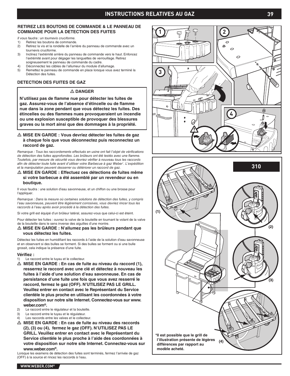 Gas instructions, Instructions relatives au gaz 1 2 3 4 | weber E/S-310 User Manual | Page 39 / 56