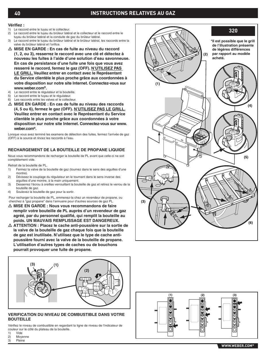 Gas instructions, Instructions relatives au gaz 320 | weber E/S-310 User Manual | Page 40 / 56