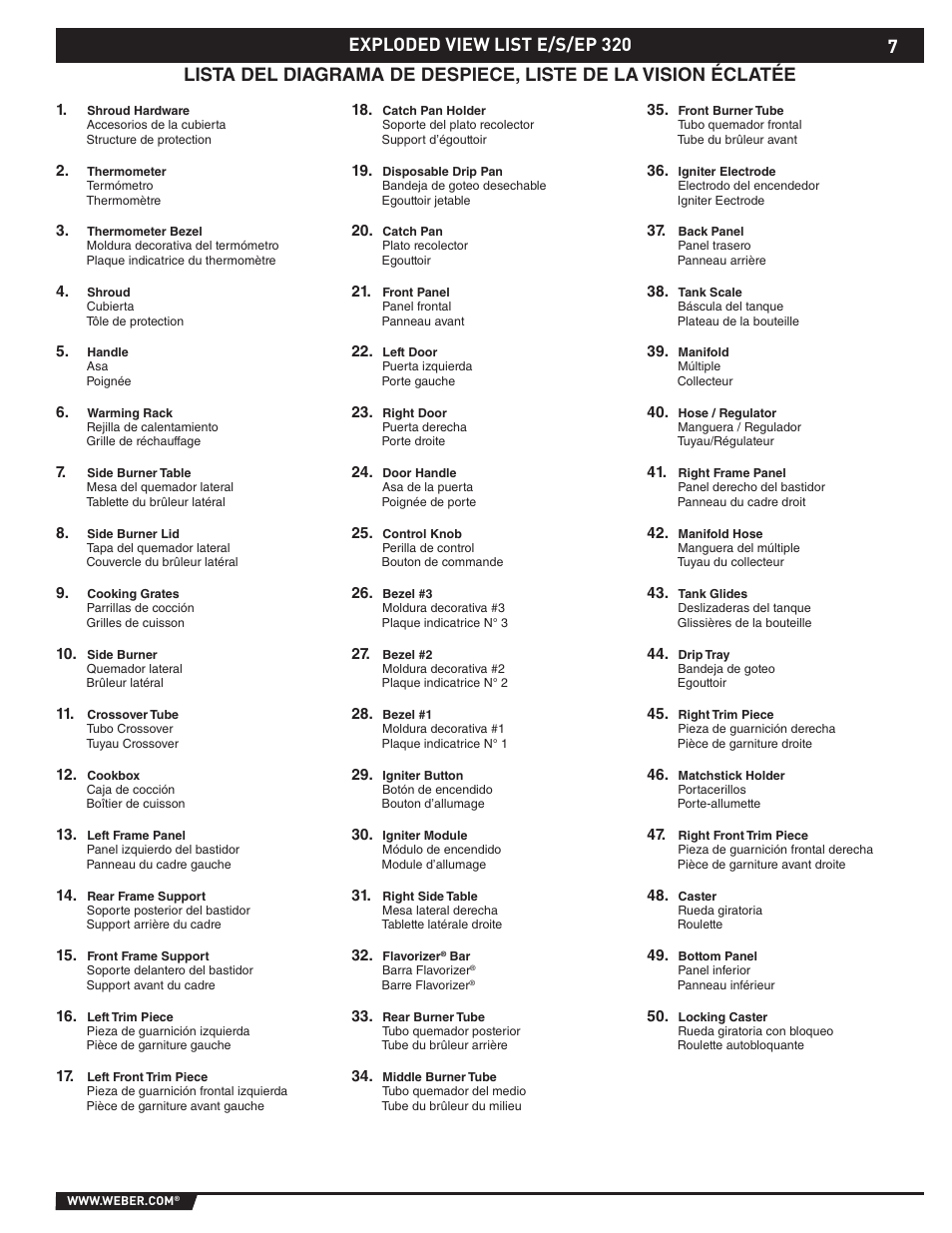 Exploded view list e/s/ep 320 | weber E/S-310 User Manual | Page 7 / 56