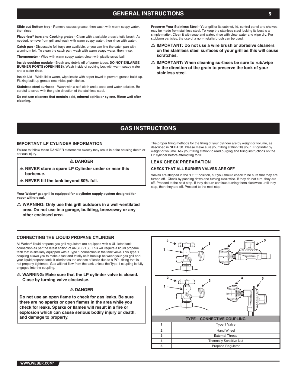 9general instructions, Gas instructions | weber E/S-310 User Manual | Page 9 / 56