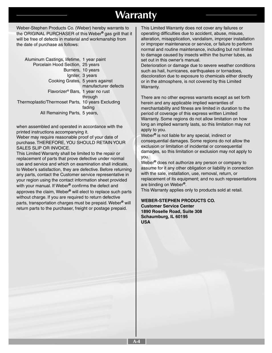 Warranty | weber Silver C User Manual | Page 4 / 31