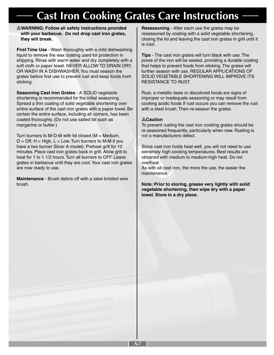 Cast iron cooking grates care instructions | weber Silver C User Manual | Page 7 / 31