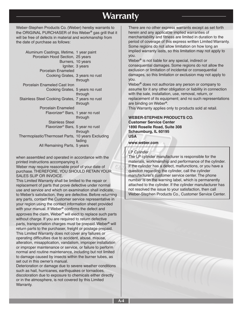 Warranty | weber 55545 User Manual | Page 4 / 27