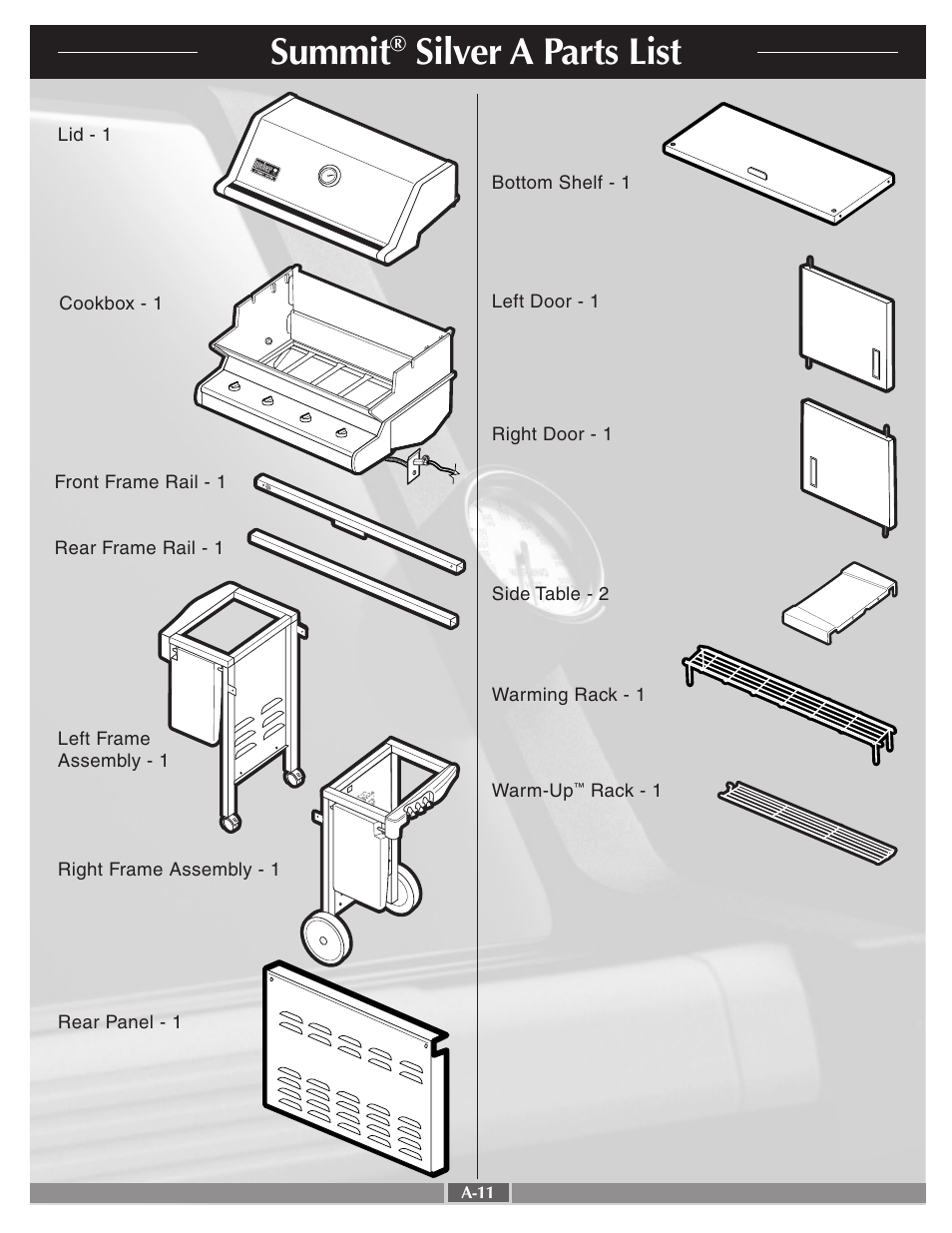 Summit, Silver a parts list | weber 42090 User Manual | Page 11 / 47