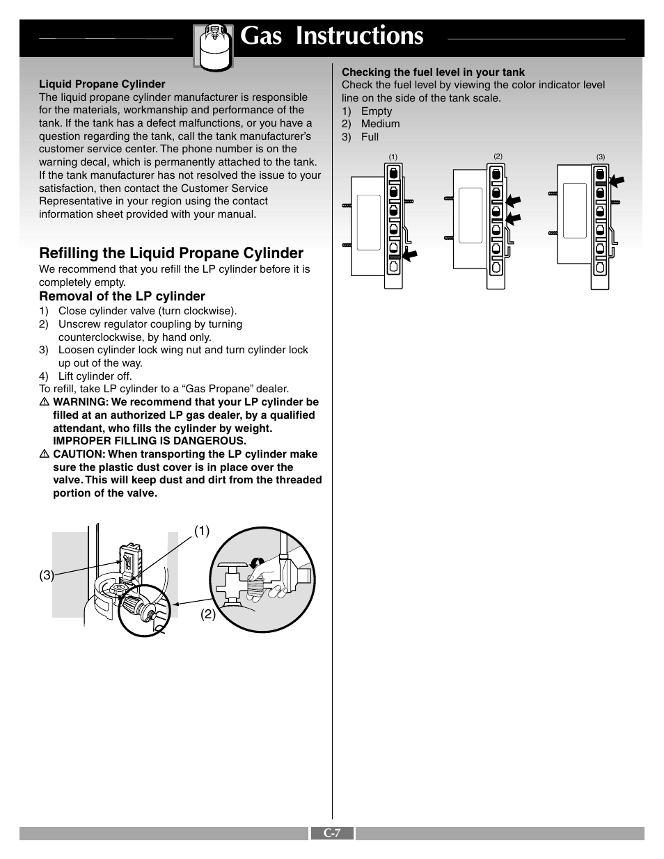 Gas instructions, Refilling the liquid propane cylinder | weber 42090 User Manual | Page 36 / 47
