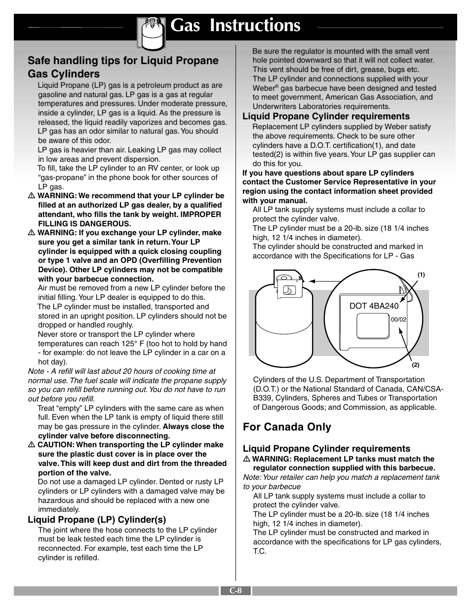 Gas instructions, For canada only | weber 42090 User Manual | Page 37 / 47