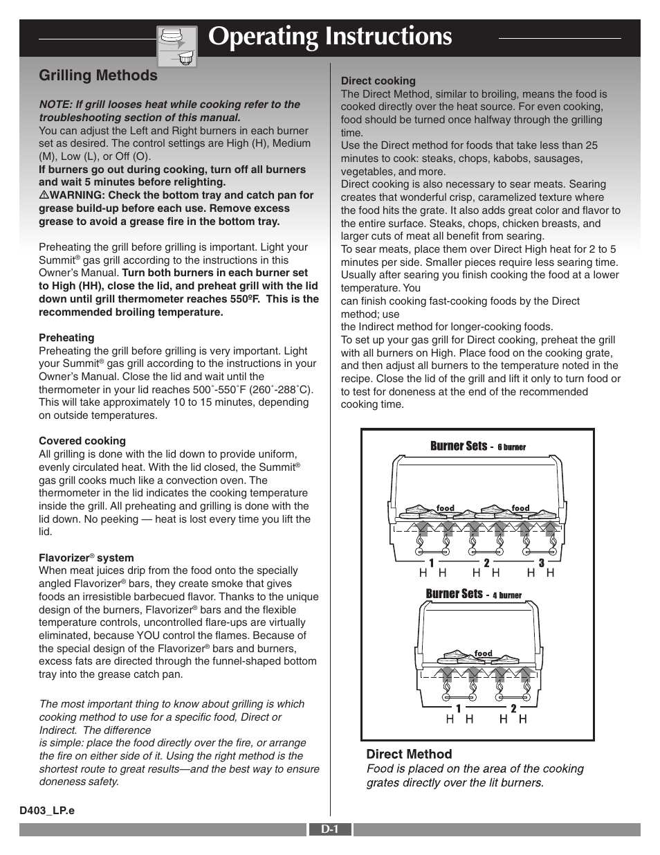 Operating instructions, Grilling methods | weber 42090 User Manual | Page 38 / 47