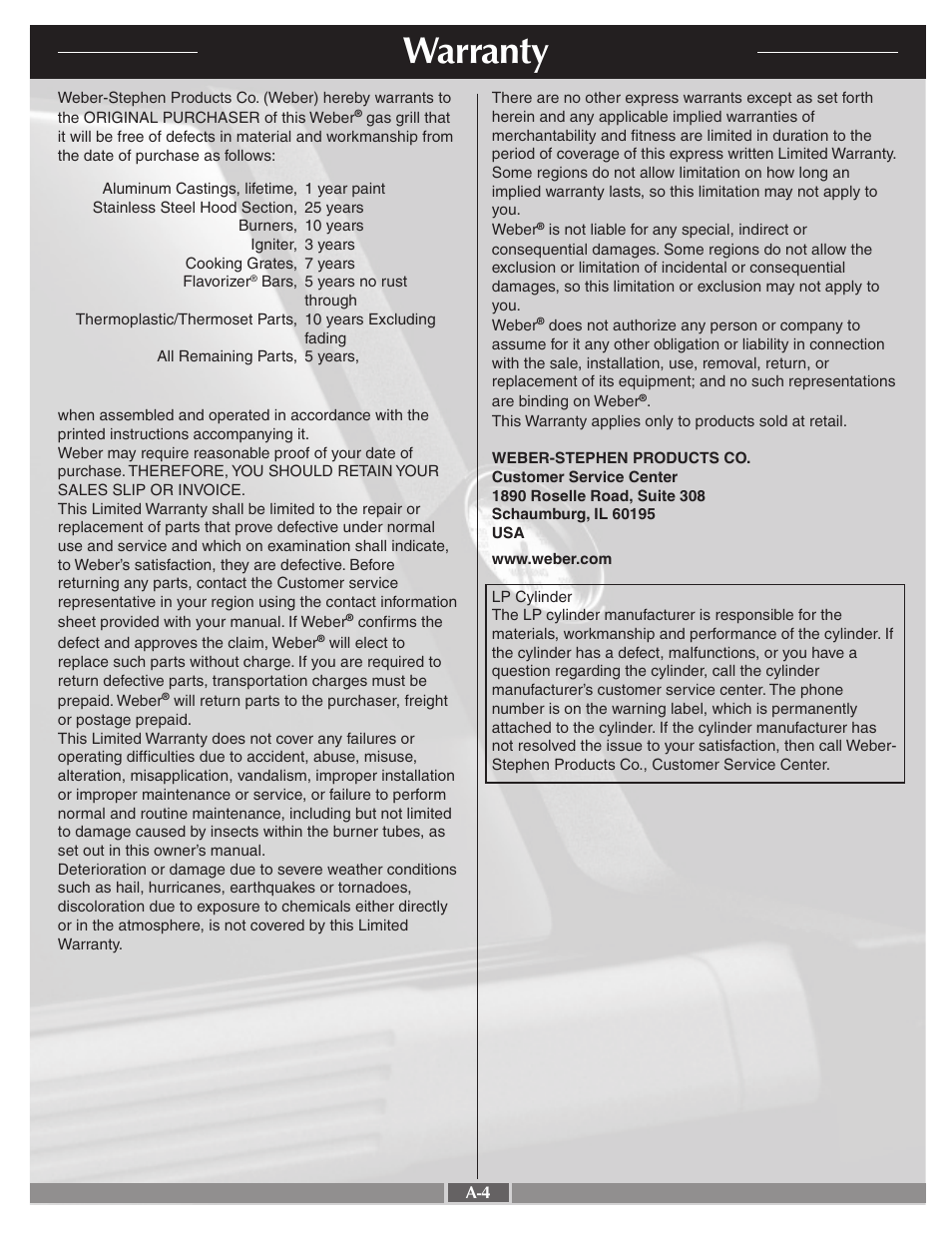 Warranty | weber 42090 User Manual | Page 4 / 47