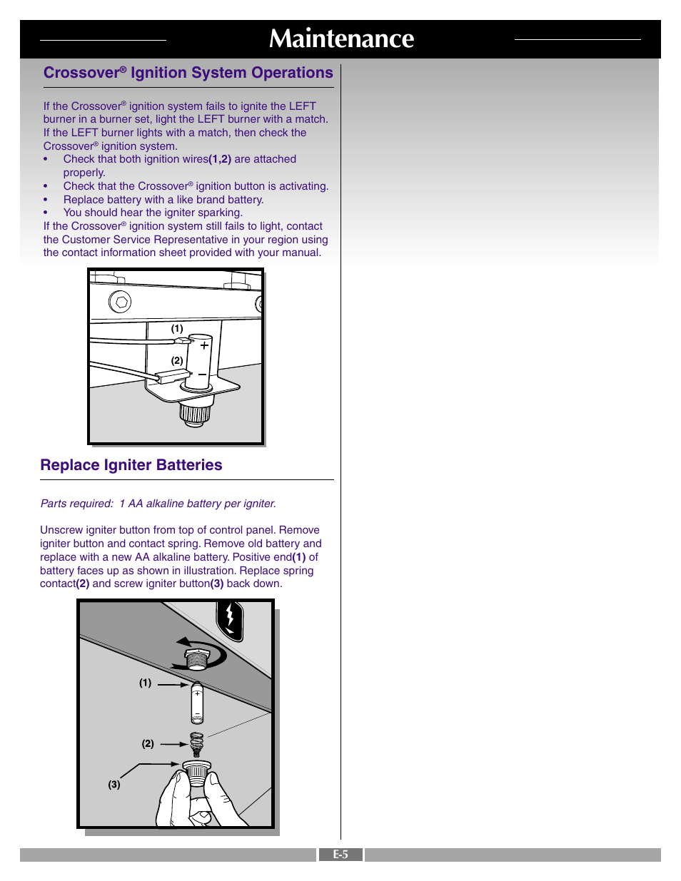Maintenance, Crossover, Ignition system operations | Replace igniter batteries | weber 42090 User Manual | Page 47 / 47