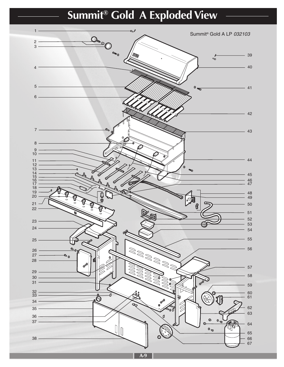 Summit, Gold a exploded view | weber 42090 User Manual | Page 9 / 47