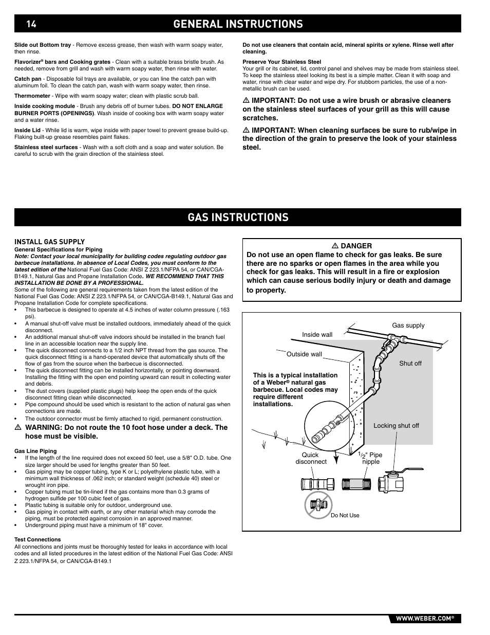General instructions gas instructions | weber S-620/650 User Manual | Page 14 / 76