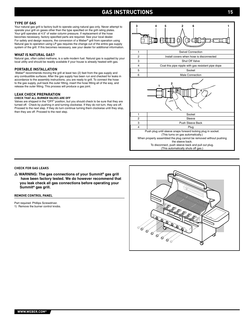 Gas instructions | weber S-620/650 User Manual | Page 15 / 76