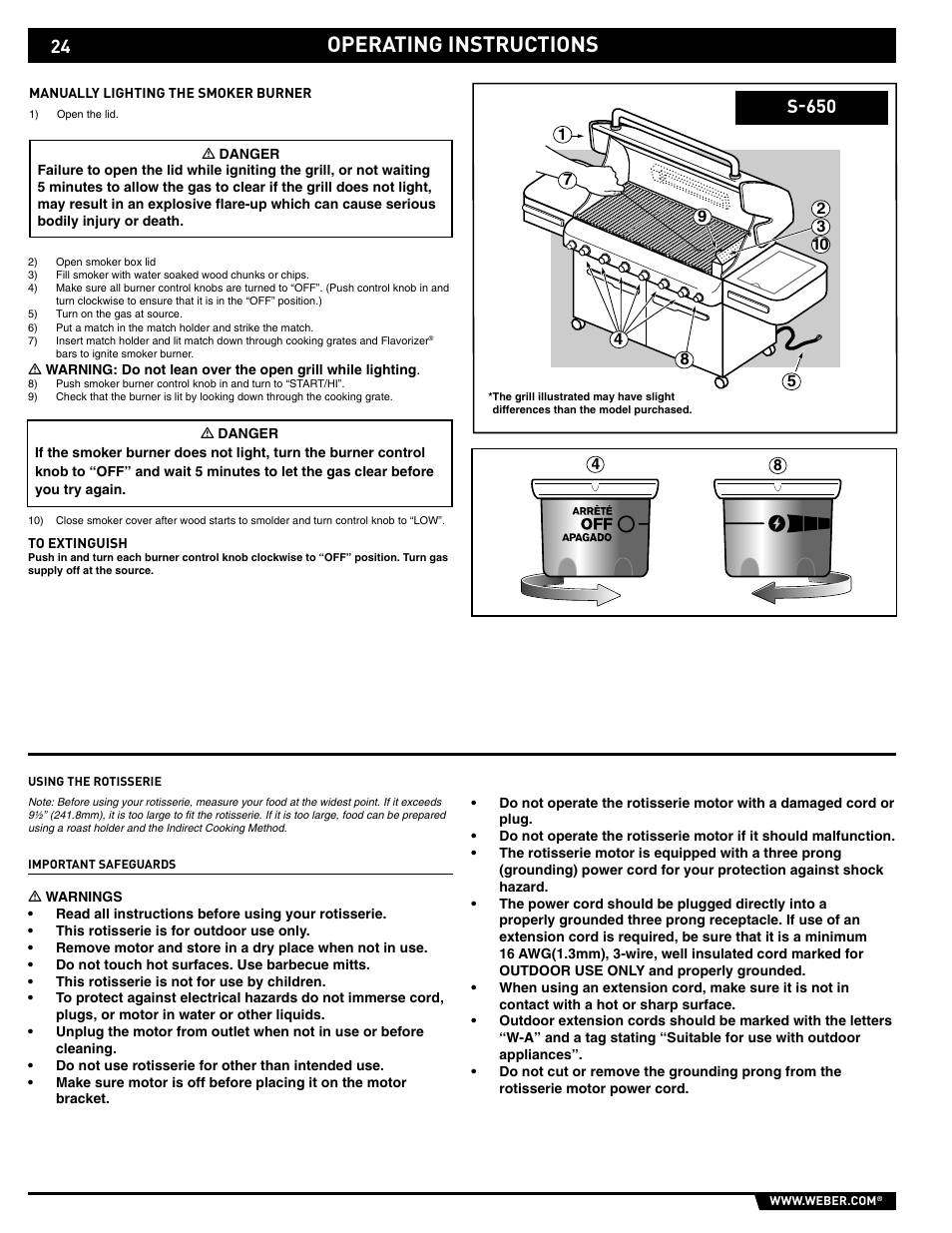 Operating instructions, S-650 | weber S-620/650 User Manual | Page 24 / 76