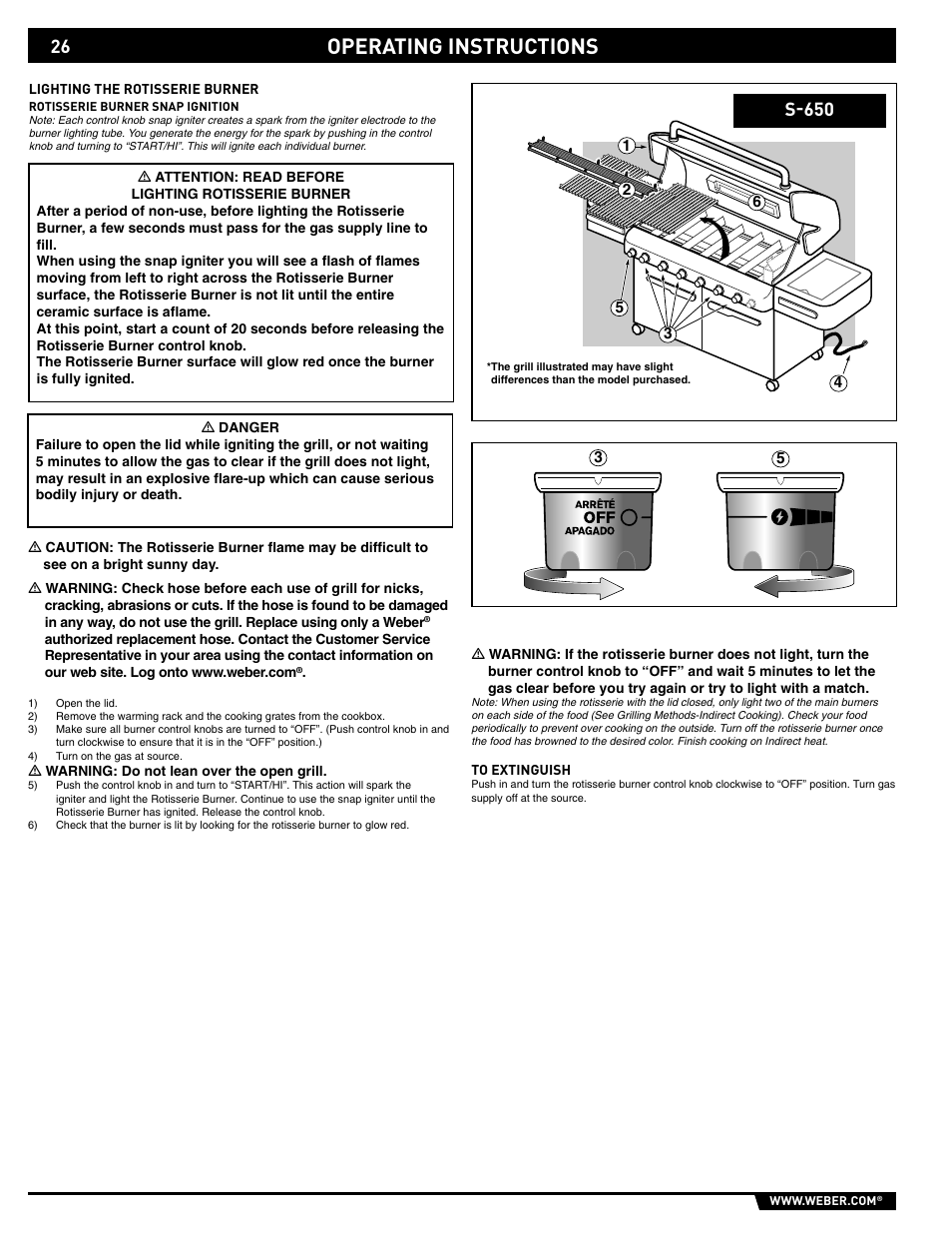 Operating instructions, S-650 | weber S-620/650 User Manual | Page 26 / 76
