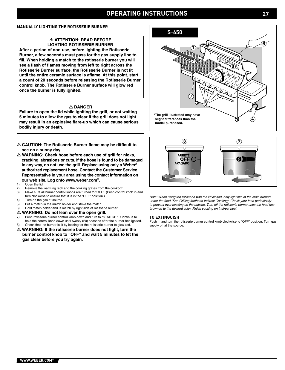 Operating instructions, S-650 | weber S-620/650 User Manual | Page 27 / 76