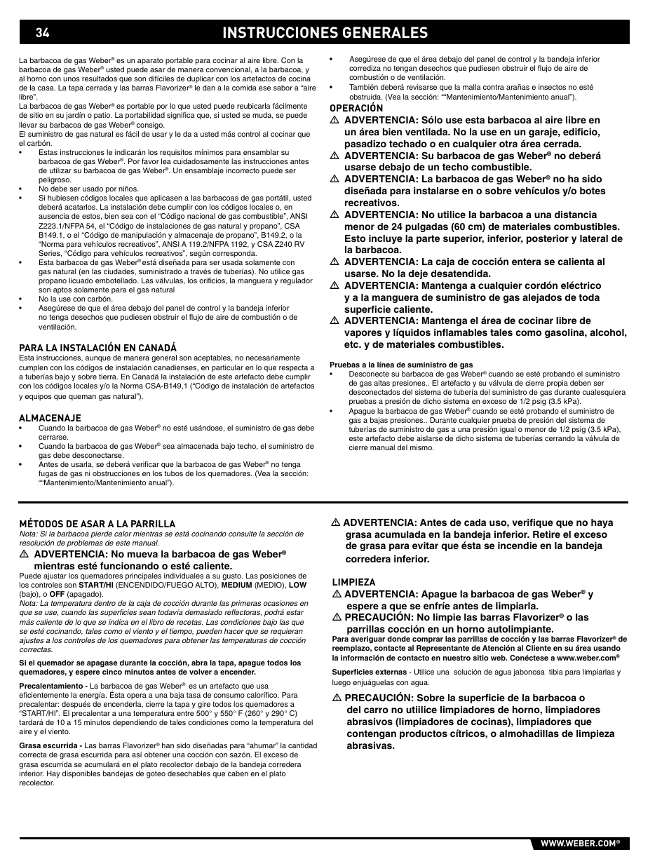 Instrucciones generales | weber S-620/650 User Manual | Page 34 / 76