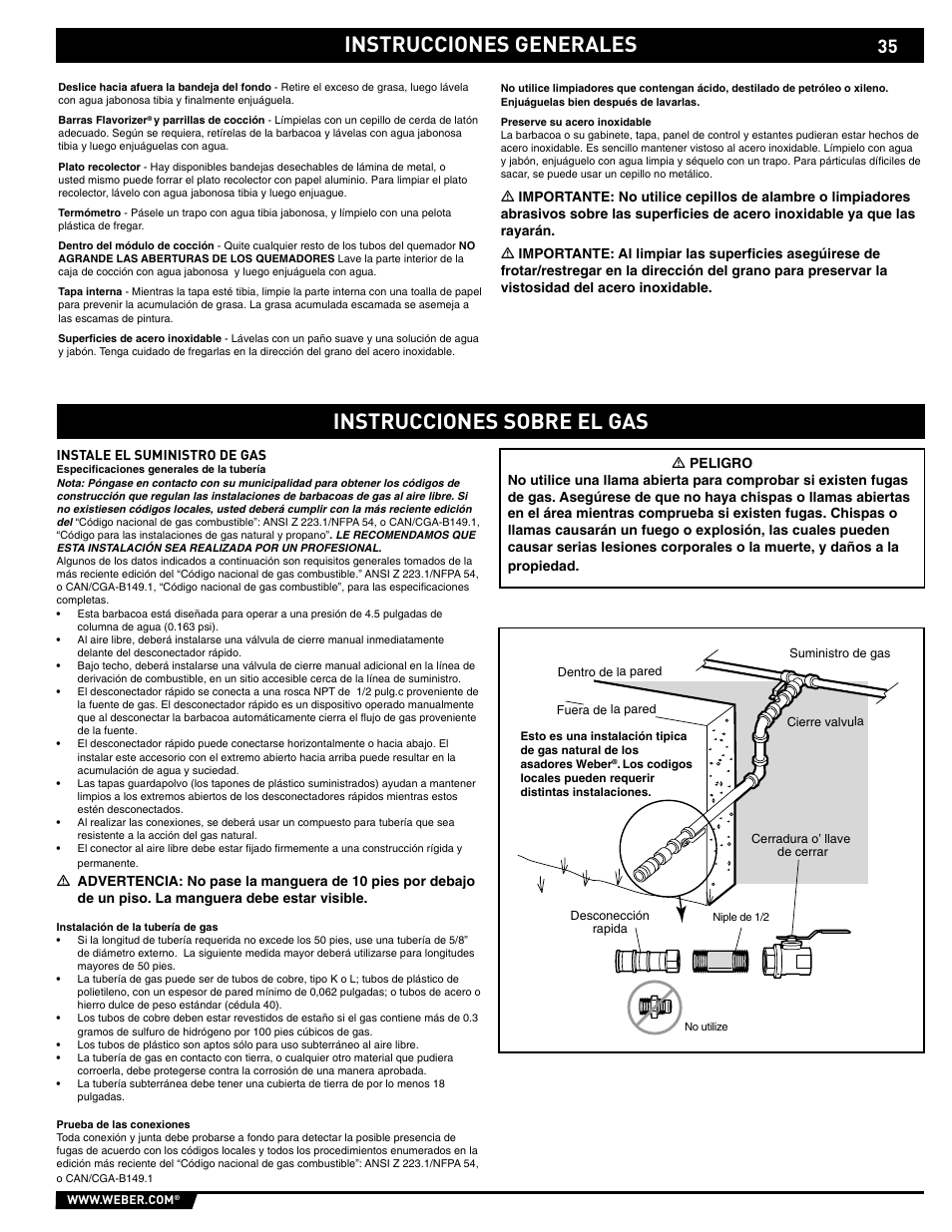 Instrucciones generales instrucciones sobre el gas | weber S-620/650 User Manual | Page 35 / 76